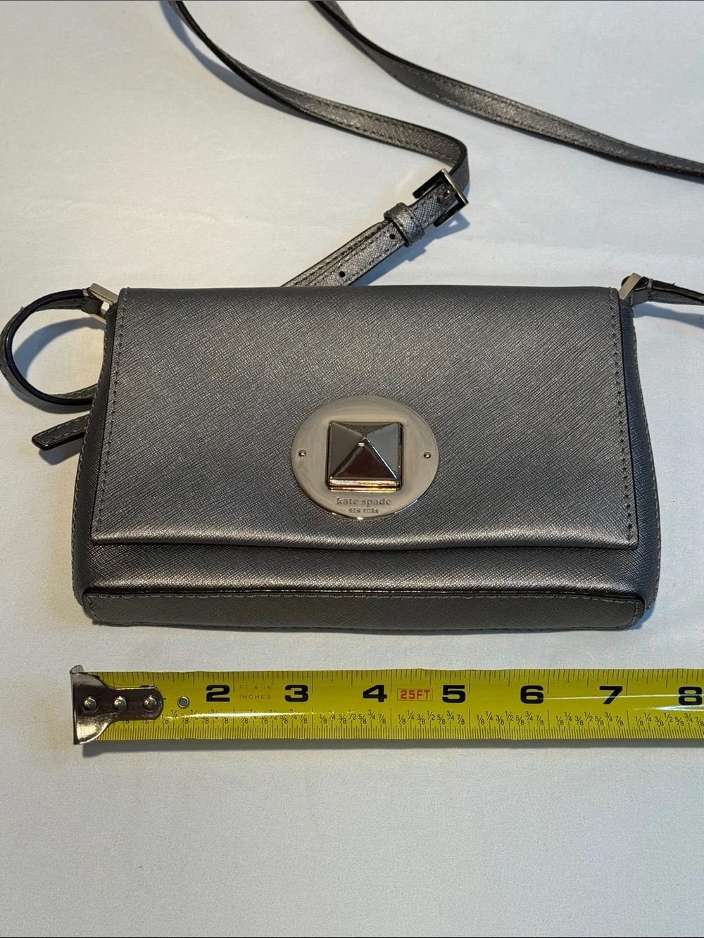 kate spade Metallic Silver Saffiano Leather Crossbody Bag